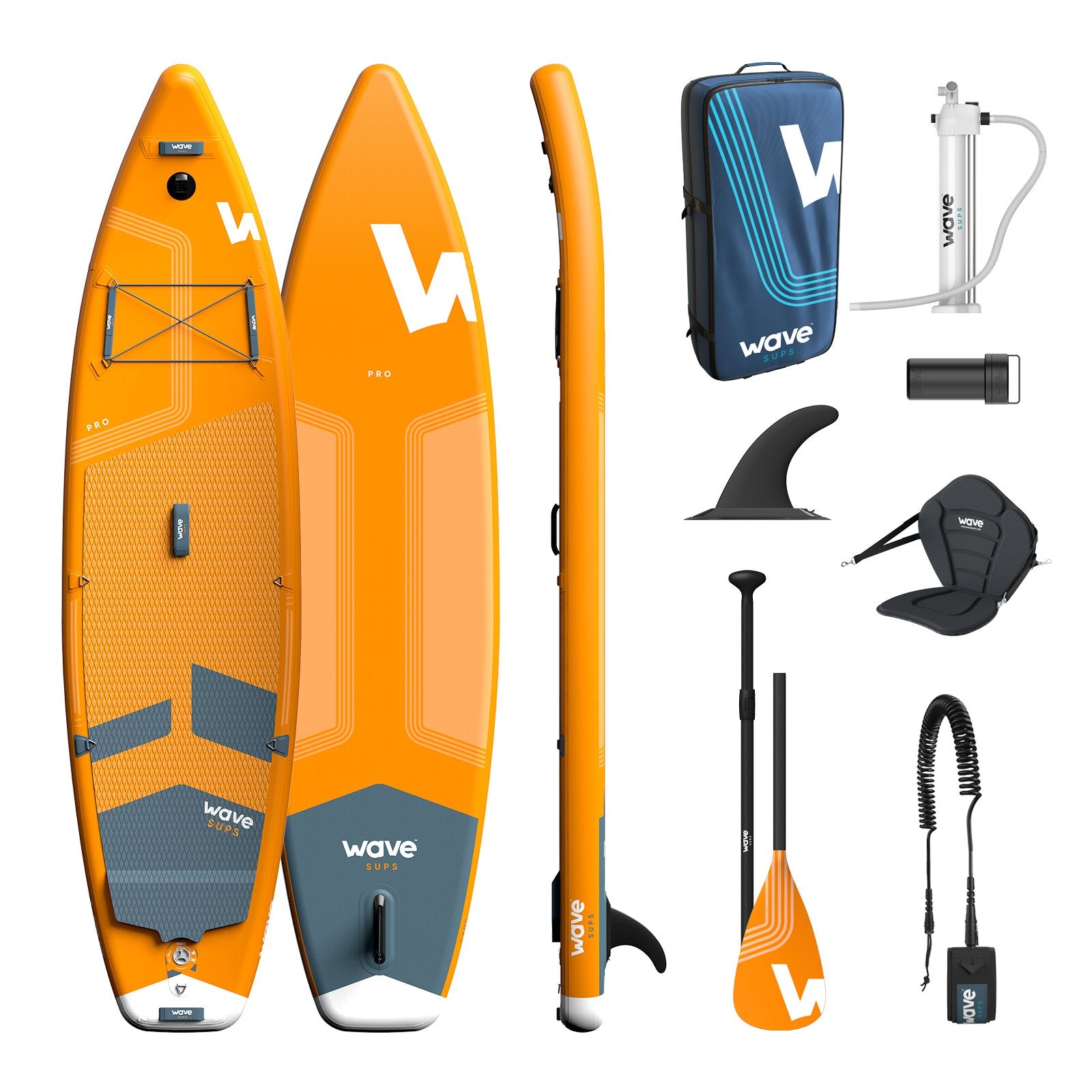 Pro SUP | Inflatable Stand-Up Paddle Board | 10/11ft | Orange Inflatable Paddleboards Wave Sups Orange 10ft | 305x79x15cm | 120x30x16" 