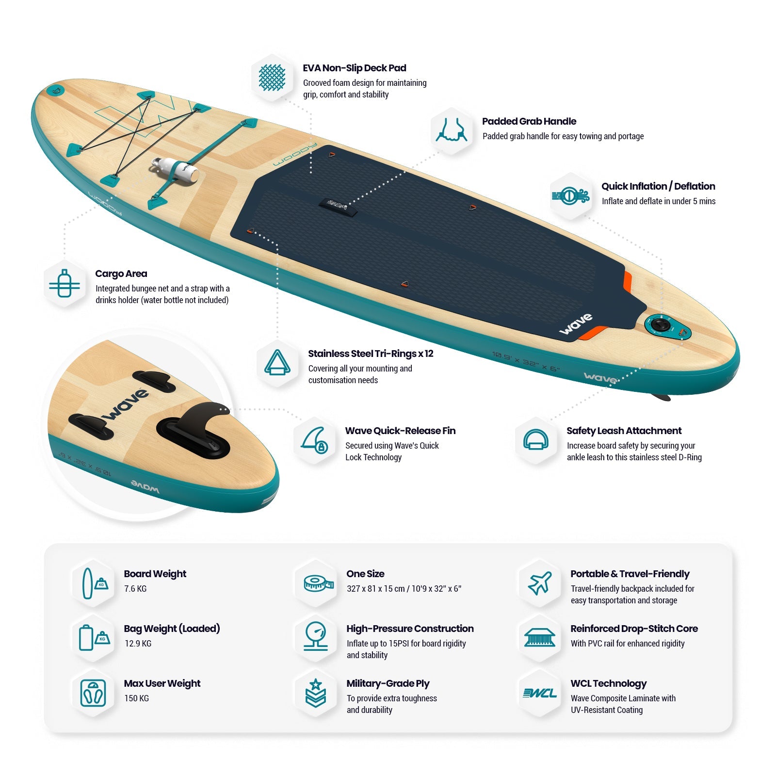 Woody 2.0 SUP | Inflatable Paddle Board | 10'9ft | Aqua Inflatable Paddleboards Wave Sups